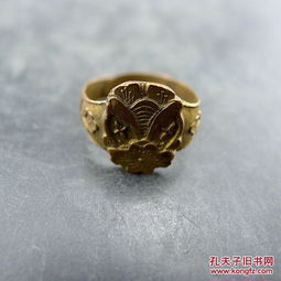 花卉纹鎏金老铜戒指 清代饰品收藏保真包老古董古玩收藏